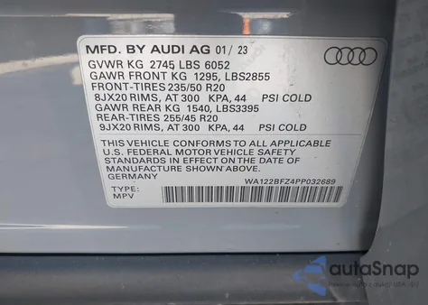 2023 Audi Q4 E-Tron Premium 50 Quattro z USA, uszkodzony, nr VIN WA122BFZ4PP032689